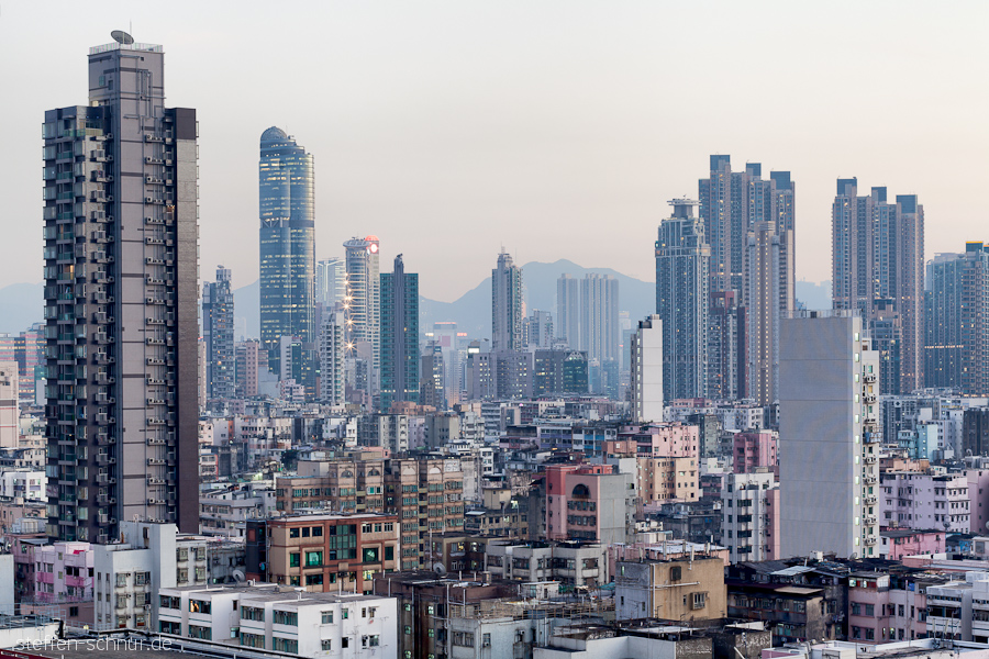 Berge Fernblick Panoramasicht Übersicht Hongkong China Großstadt