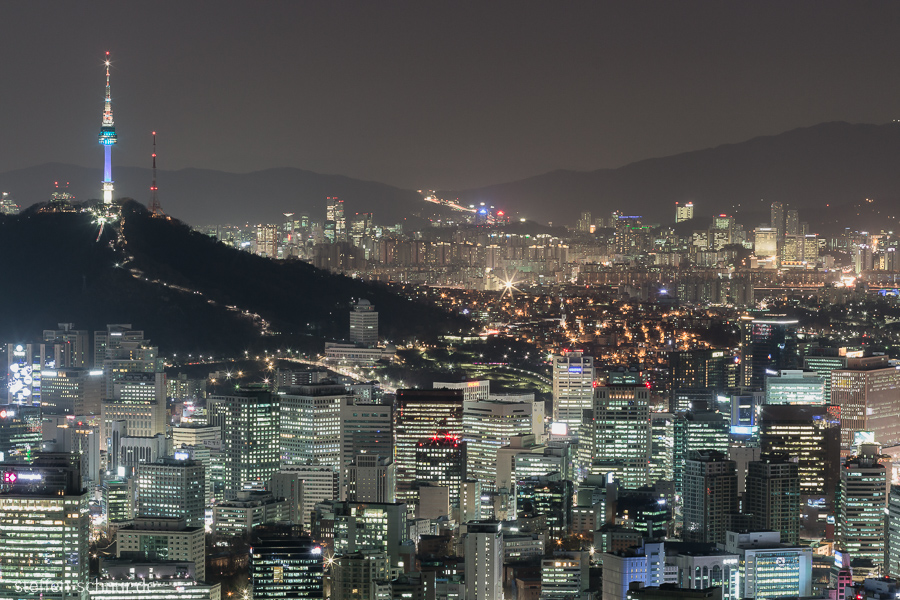 Seoul Tower
 city skyline
 mountain
 Seoul
 South Korea
