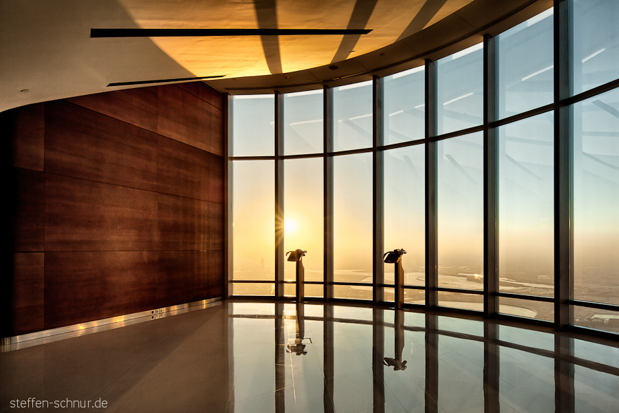 Sonnenaufgang Aussichtspunkt Burj Khalifa Dubai Holz Scheiben Sonne