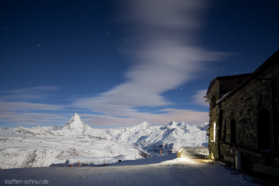 Haus Matterhorn Nacht Schweiz Sterne Wallis Winter