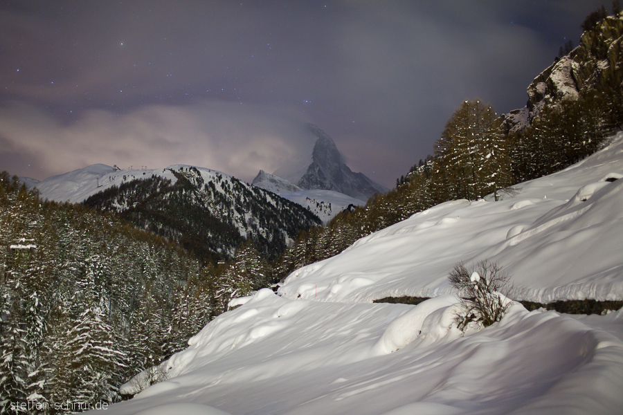 Schnee Matterhorn Nacht Schweiz Sterne Wallis Winter