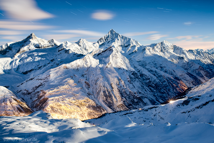 Schnee Alpen Aplenlandschaft Langzeitbelichtung Nachtaufnahme Schweiz Sterne
