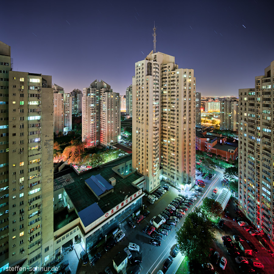 Autos Übersicht Peking Antenne Hochhaus Lichter Nacht