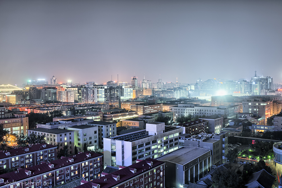 Panoramasicht Peking China Dächer Häusermeer Nachtaufnahme Wohnhäuser