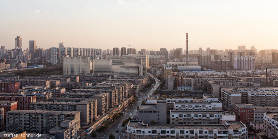 Skyline Panoramasicht Sonnenuntergang Shenyang China Großstadt Hochhäuser