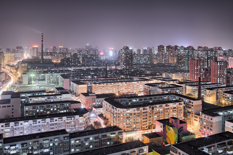 Shenyang
 China
 roofs
 night
 panorama view
 chimneys
 houses
