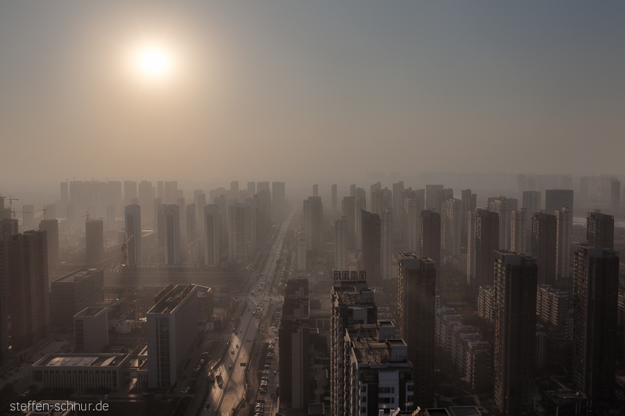 Skyline Autos Smog Sonnenuntergang Umweltverschmutzung Shenyang China