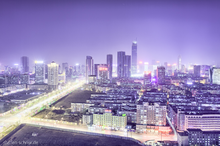 Skyline Autos Autobahn Shenyang China Lichtspuren Nacht