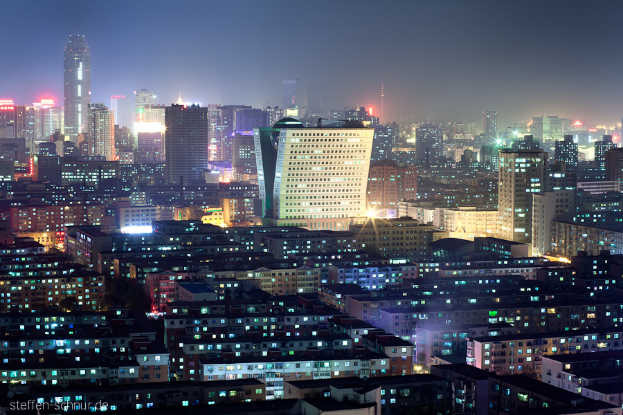 Panoramasicht Shenyang China Enge Hochhäuser Häusermeer Nacht