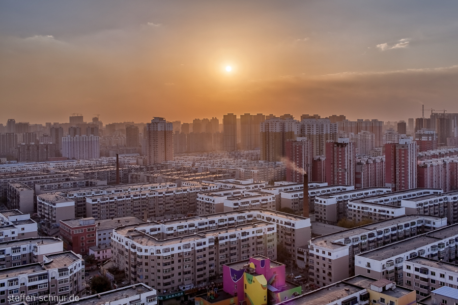 Skyline Panoramasicht Sonnenuntergang Übersicht Shenyang China Großstadt