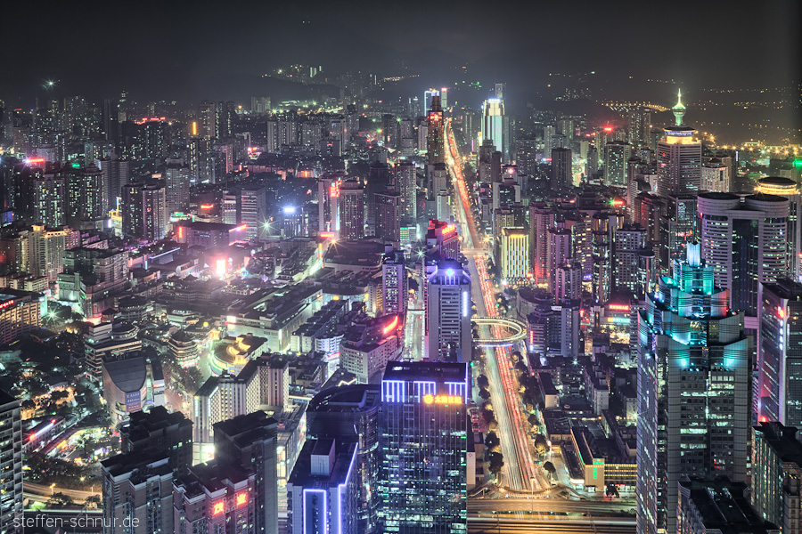 Skyline Autos Hauptstrasse Shenzhen China Großstadt Hochhäuser