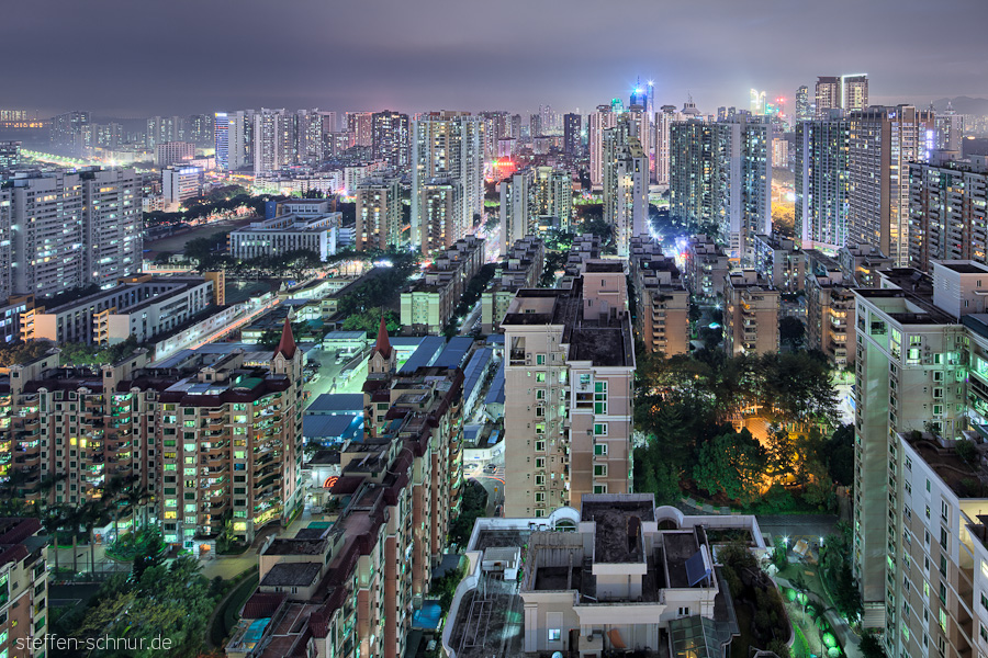 Übersicht Shenzhen China Dächer Hochhäuser Nacht Nachtaufnahme