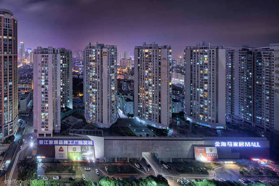 Autos Shopping Shenzhen China Einkaufszenter Hochhäuser Nacht