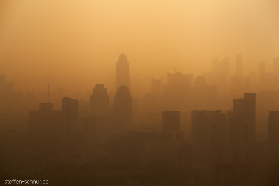 Smog Sonnenuntergang Umweltverschmutzung Tianjin China Großstadt Hochhäuser