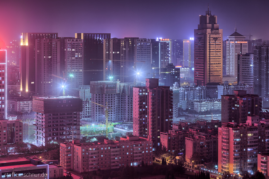 Übersicht Panoramasicht Xian China Baustellen Hochhäuser Krane