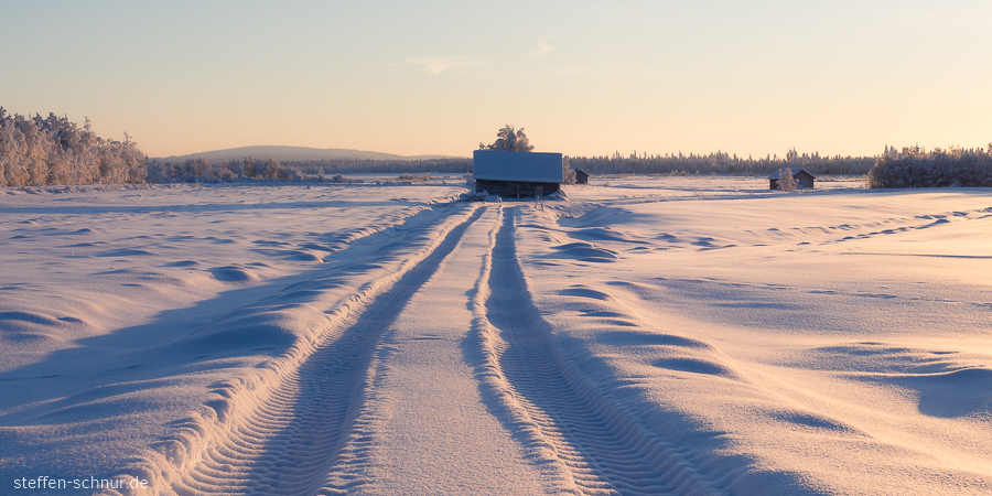 Schnee Lappland Finnland Hütte Weg Winter