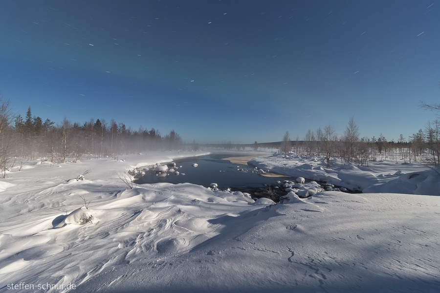 Schnee Lappland Finnland Fluss Landschaft Winter