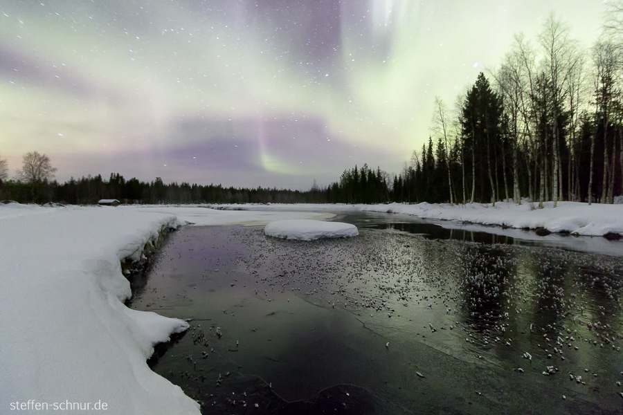 Schnee Eis Polarkreis Lappland Finnland Fluss Nacht