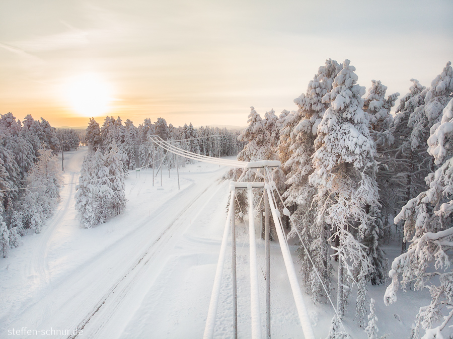 Eis Schnee Polarkreis Lappland Finnland Bäume Sonne
