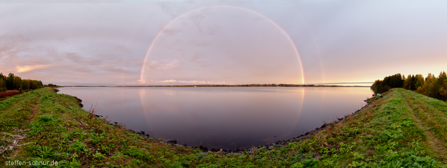 Regenbogen Finnland Fluss Panorama Spiegelung
