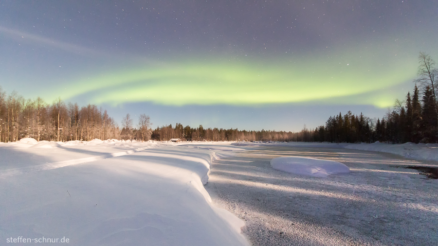 Lappland Finnland Fluss Landschaft Nordlicht Winter
