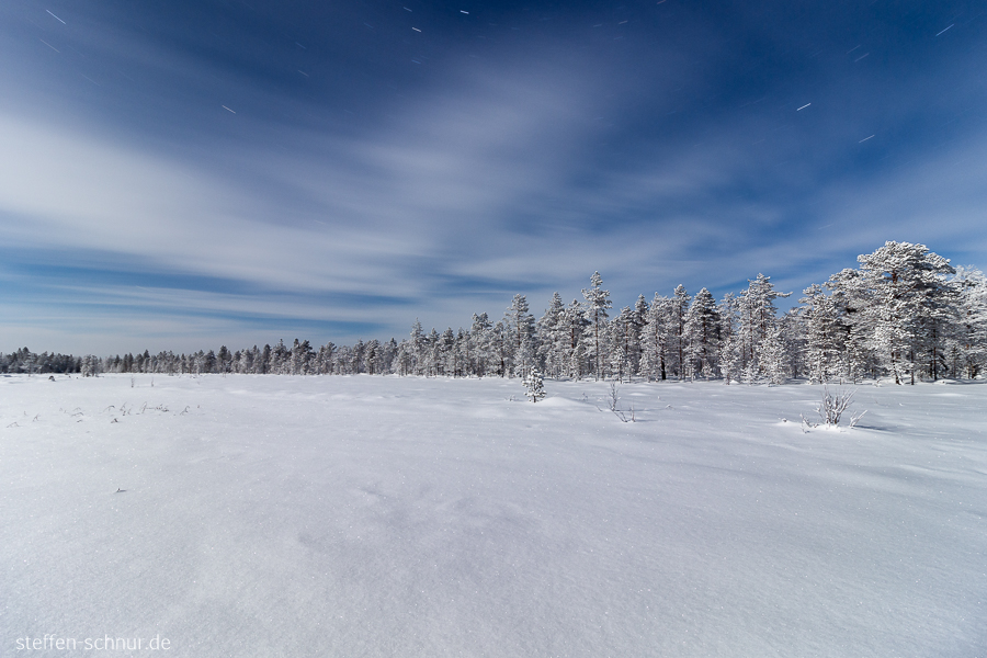 Schnee Finnland Bäume Nacht Wald Winter Wolken