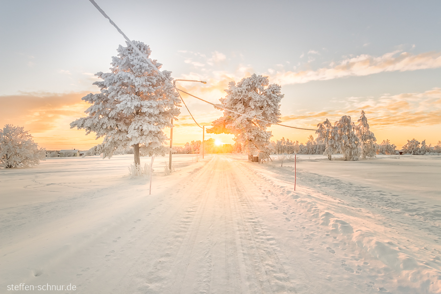 Sonnenaufgang Lappland Finnland Strasse