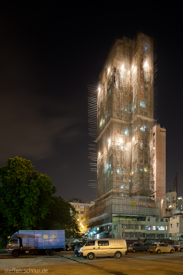 Hongkong China Bambus Baugerüst Belichtungsfusion aus Belichtungsreihe Wohnhaus verhüllt