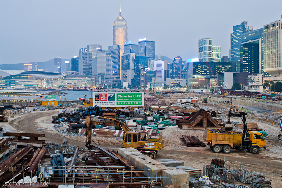 Skyline Hong Kong Island Hongkong China Bagger Baustelle