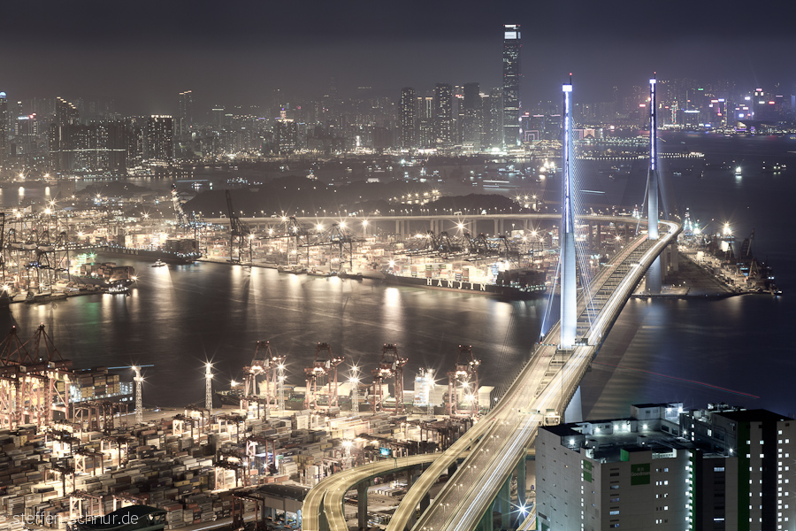 Panoramasicht Übersicht Hongkong China Nacht erhöhte Sicht Wolkenkratzer