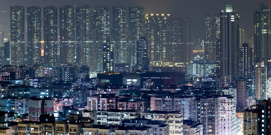 Hongkong China Dächer Häuser Häusermeer Nacht Panorama