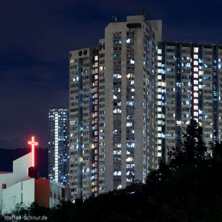 Kirche Hongkong China Plattenbau Wohnhaus Zeichen