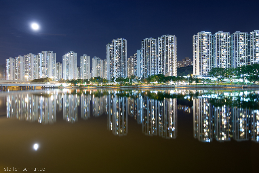 Mond Hongkong China Fluss Spiegelung Wohntürme