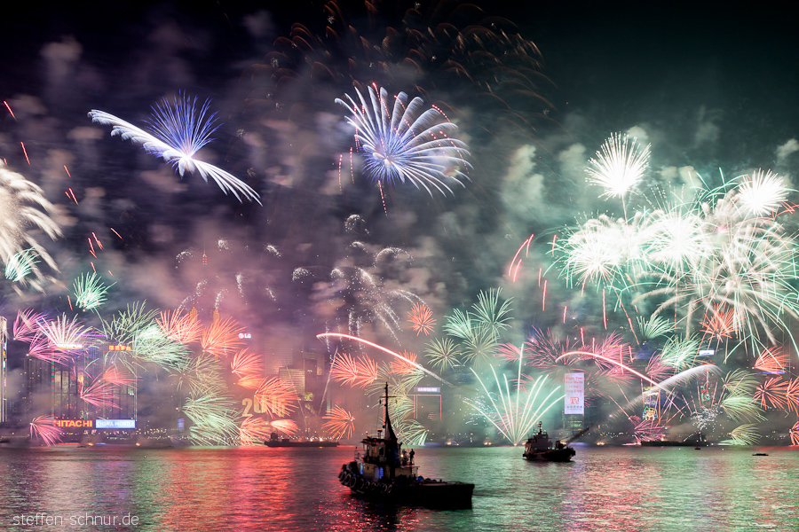 Skyline 2015 Feuerwerk Silvester Hongkong China Neujahr