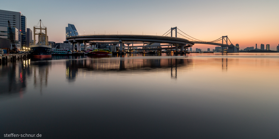 Autobahn Schiff Sonnenaufgang Tokio Japan Brücke Hafen