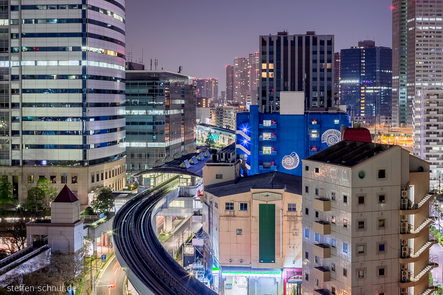 Skyline Bahnstrecke Panoramasicht Tokio Japan Großstadt Hochhäuser