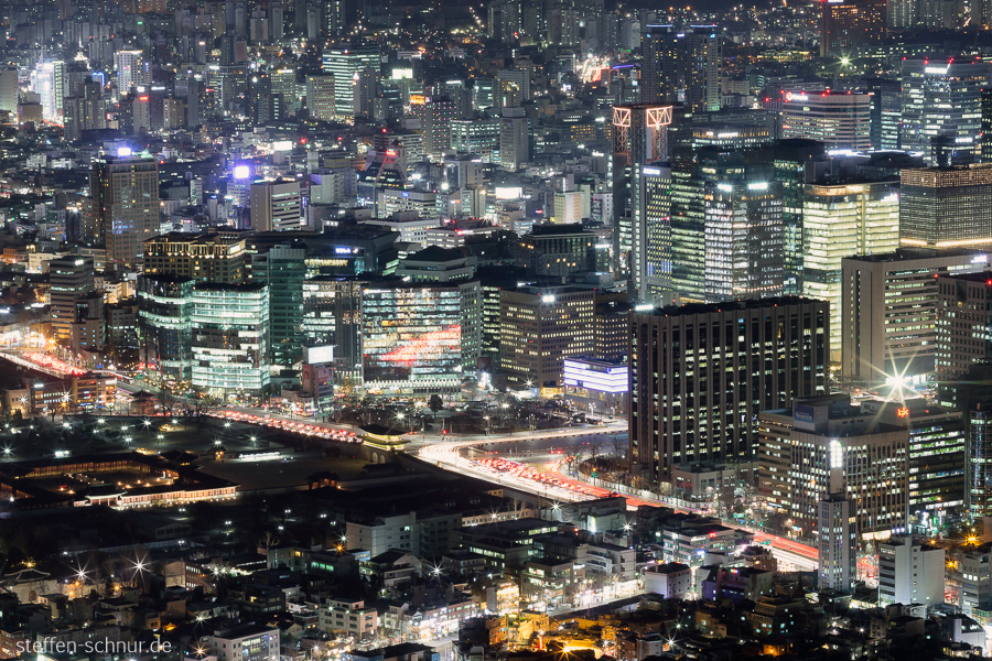 Panoramasicht Seoul Südkorea Großstadt Hochhäuser Häusermeer Lichter