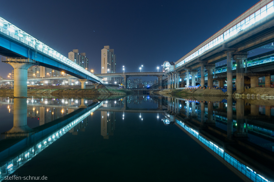 Seoul Südkorea Brücken Fluss Nacht Spiegelung