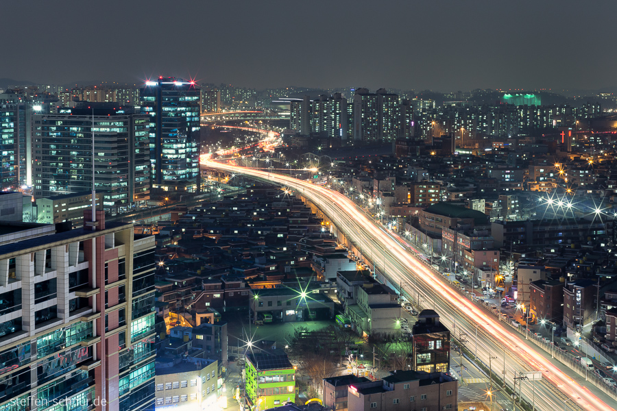 Skyline Seoul Südkorea Großstadt Nacht Strasse