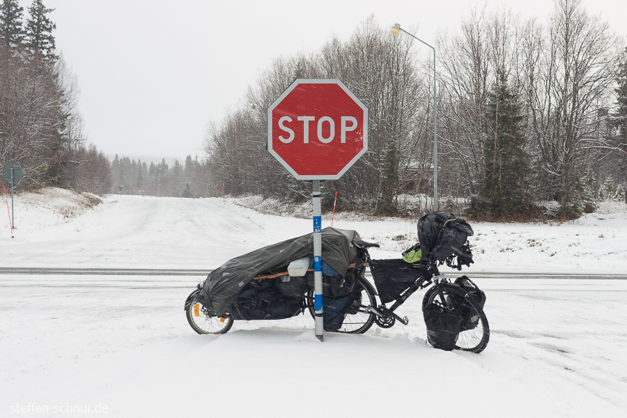 Schnee Fahrrad Schweden Kreuzung Winter