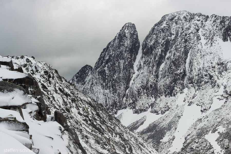 Eis Schnee Senja Berggipfel Felsen Norwegen