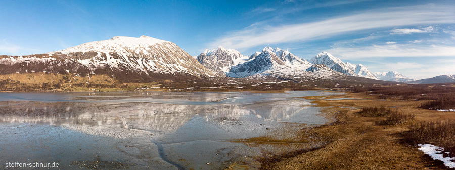 Polarkreis Fjord Gebirge Norwegen Panorama Spiegelung