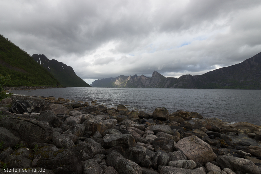 Berg Senja Fjord Küste Norwegen Steine Wolken