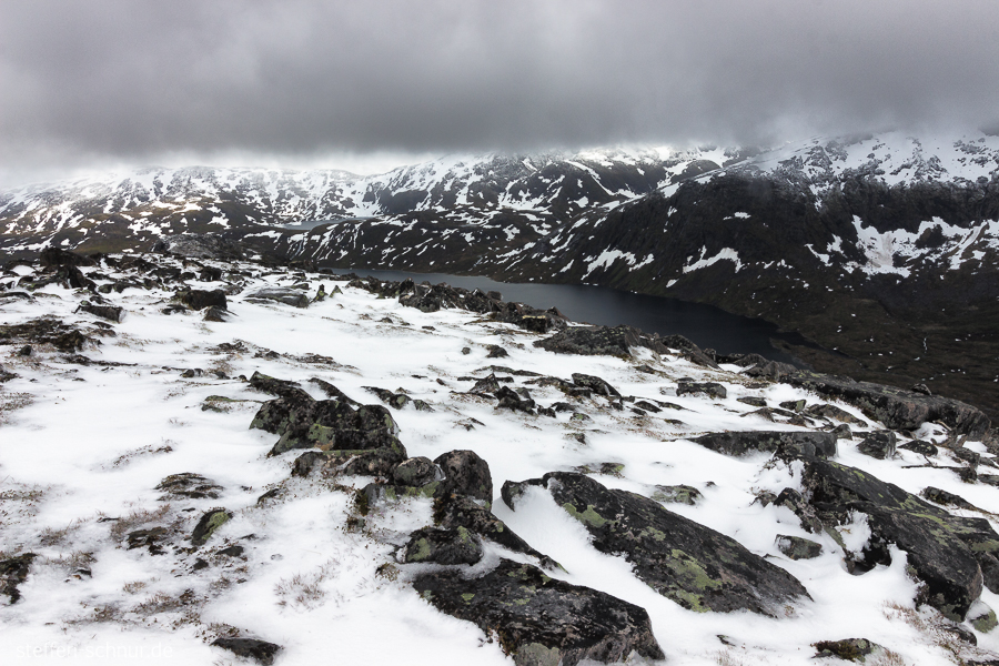 Eis Schnee Senja Felsen Gebirge Norwegen Wolkendecke