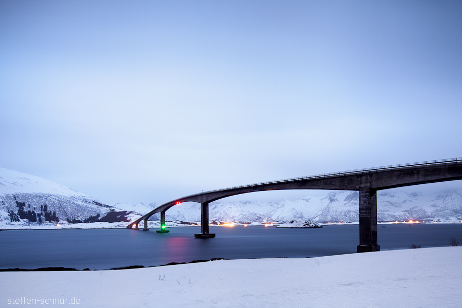 Schnee Architektur Brücke E10 Fjord Kälte Lofoten
