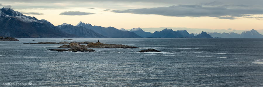 Felsen Insel Küste Lofoten Meer Norwegen Panorama