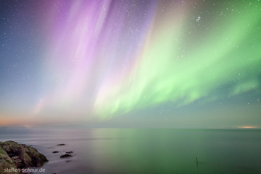 Nordmeer Felsen Lofoten Nacht Nordlicht Norwegen Sterne