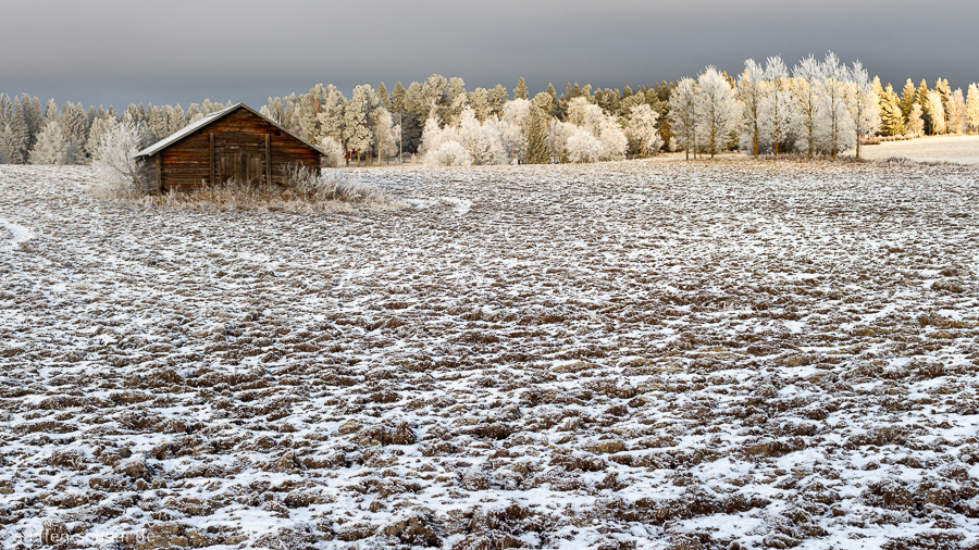 Schweden Feld Hütte Winter