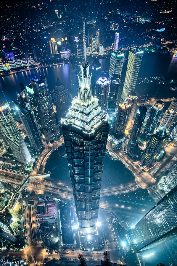 Shanghai China Draufsicht Jin Mao Tower Wolkenkratzer