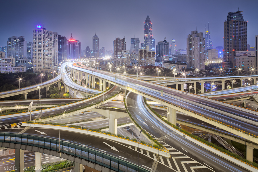 Shanghai China Autobahnkreuz Häusermeer Kreuzung Panorama